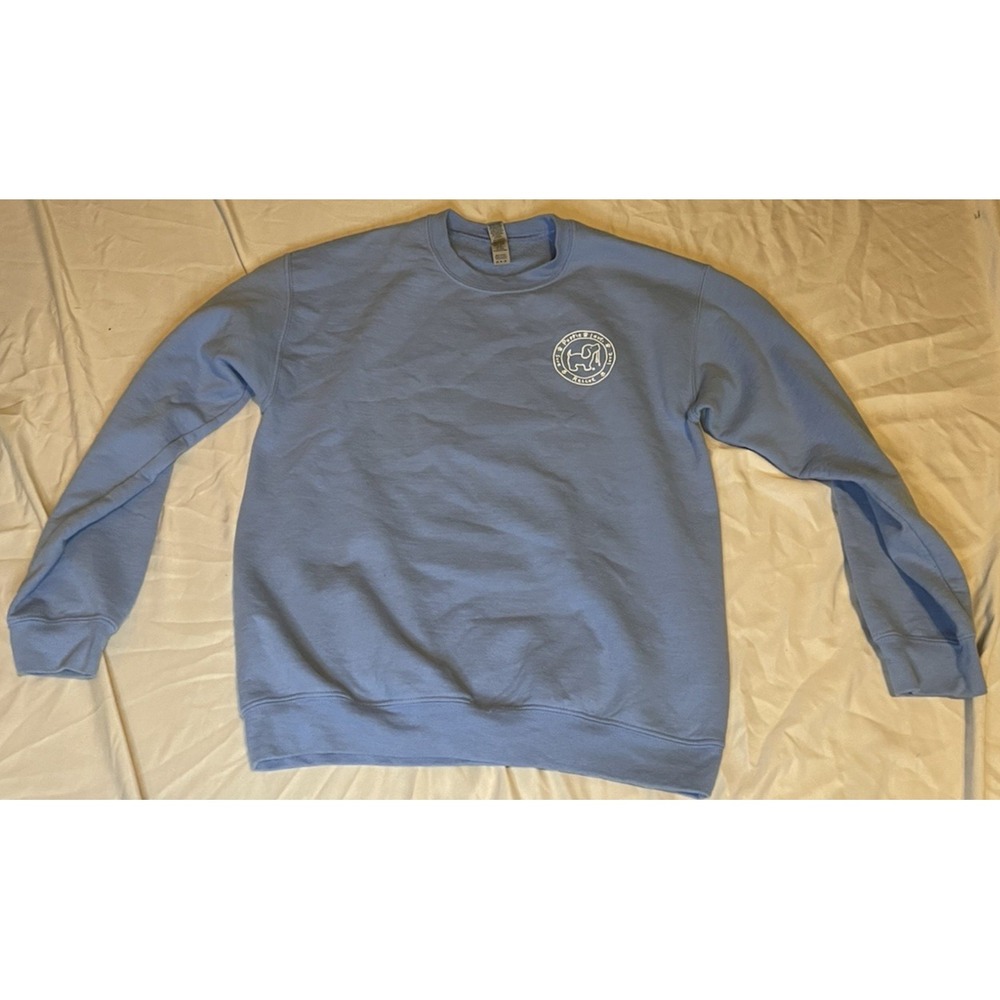 Gildan Sweatshirt Mens Medium Blue Pullover Fleece Puppie Love Dog Graphic